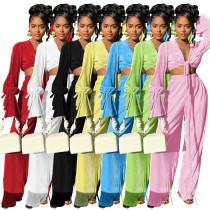 Women's pleated and banded wide leg pants set