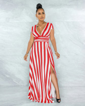 Fashion Stripe Shaped Split Dress TT010