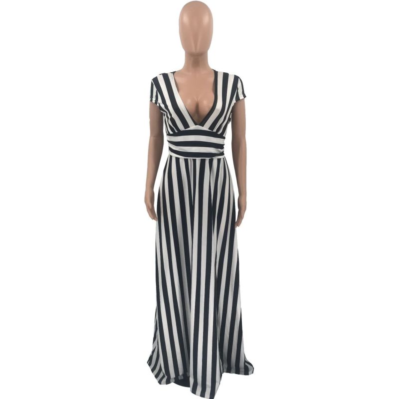 Fashion Stripe Shaped Split Dress TT010