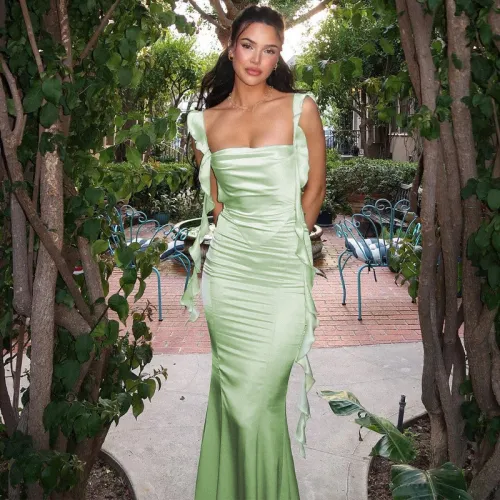 Lace Strap Open Back Dress Fashionable Ruffle Strap Long Dress
