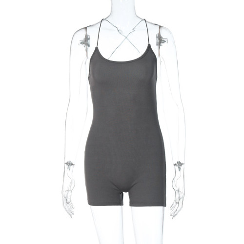 Women's cross tied sexy backless slim fitting jumpsuit