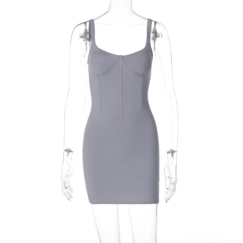 Fashionable and Sexy Backless Slim Fit Solid Color Strap Dress