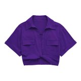 Multi color solid color versatile knot embellishments double pocket short sleeved short shirt