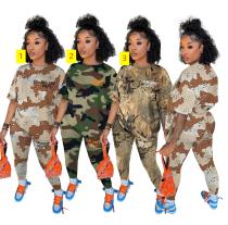 Fashion and popular letter camouflage printing two-piece set