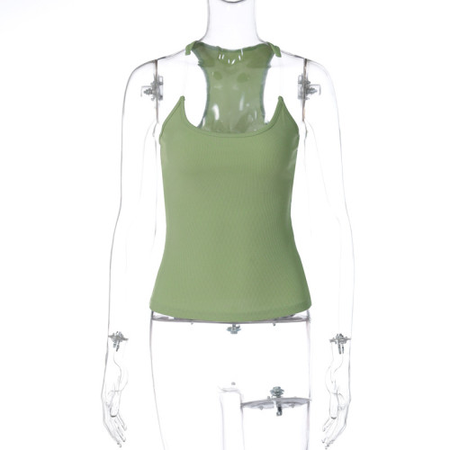 Fashion Spicy Girl U-neck Slim Fit Solid Color Tank Top
