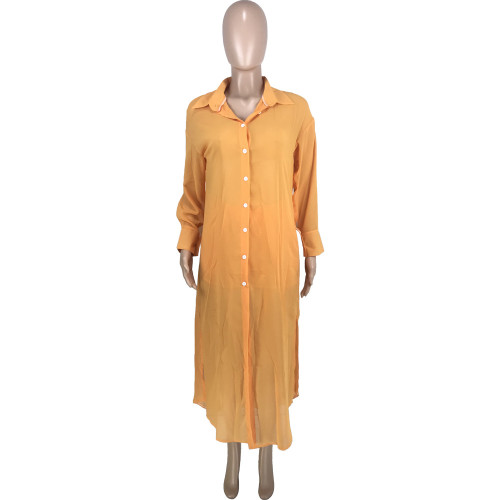 Women's Fashion Button Split Casual Sexy Perspective Sunscreen Coat Shorts Two Piece Set