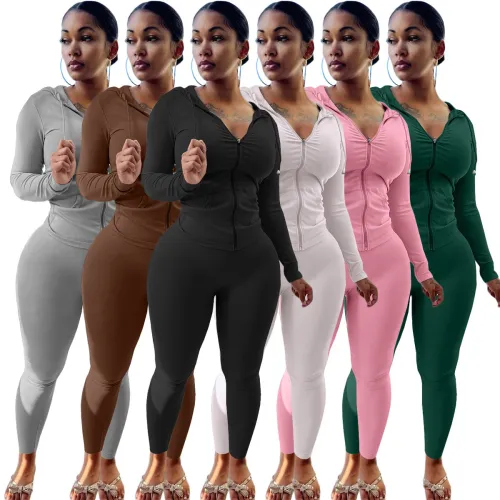 Women's casual sports autumn and winter hooded two-piece set