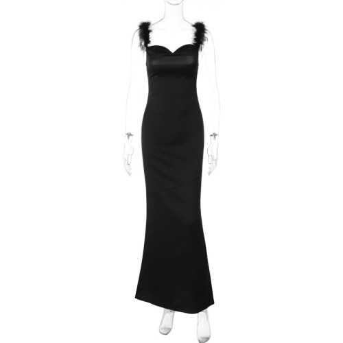 Fashionable Style Slim Fit Raglan Shoulder Strap Open Back Dress