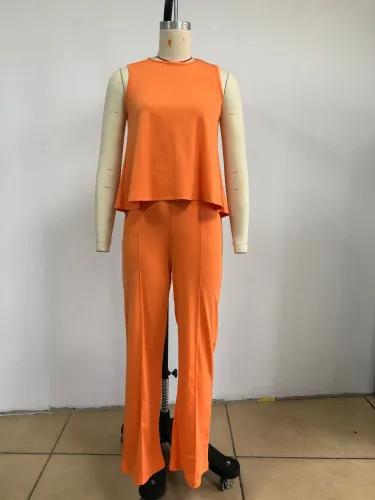 Sleeveless Loose Top Casual Pants Two Piece Set