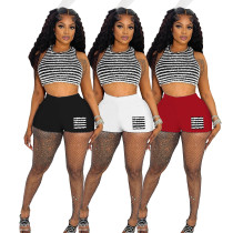 Striped shorts vest set casual two-piece set