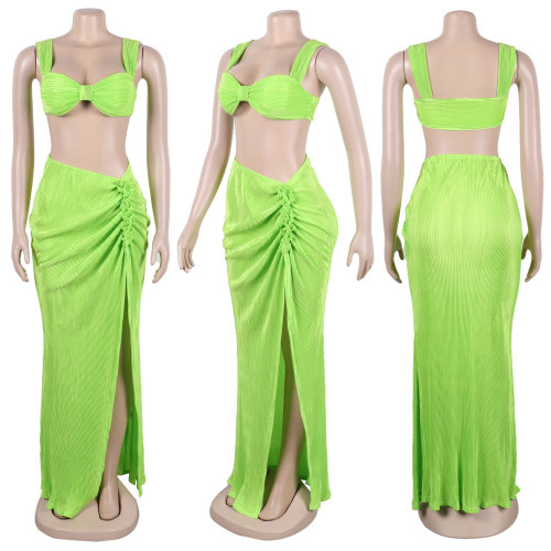 Sexy Sling Split Long Dress Two Piece Nightclub Suit