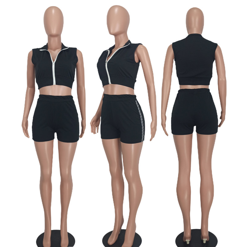 Fashion casual open waist zipper two-piece set