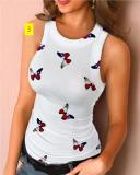Multi color printed tank top for women with sexy round neck as a base, paired with an outerwear top