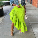 Sexy solid color irregular ruffled skirt