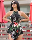 Sleeveless sexy backless printed jumpsuit