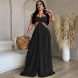 Sexy Chiffon Wrapped Chest Naked Back Wide Feet Jumpsuit
