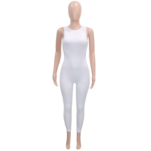 Sports Tank Top Jumpsuit Solid Color Pants