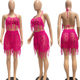 Sexy Perspective Knitted Hand Hook Tassel Beach Shorts Set NY8141