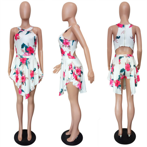 Sleeveless sexy backless printed jumpsuit