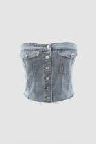 Chest wrapped denim tight corset style short top vest