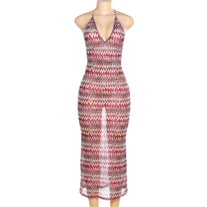 Sexy Mesh Perspective Print Open Back Bohemian Dress