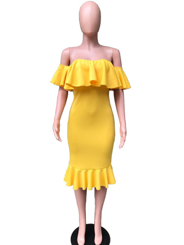 Large Women's Ruffle Edge Sexy Off Shoulder Autumn Dress