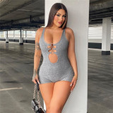 Women's New Sexy Hollow out High Waist Sleeveless Tight Wrapped Hip Sports Jumpsuit