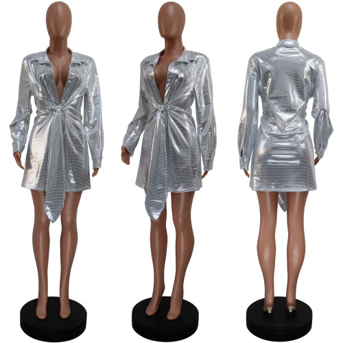 Fashionable women's strapping slim fitting long sleeved sequin high-end casual shirt