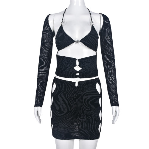 Chest wrapped, hollowed out, navel exposed, and neck hanging sexy hot girl three piece set