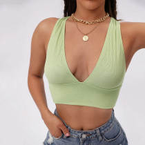 Sports Slim Fit Solid V-Neck Top Strap Versatile Backless Tank Top