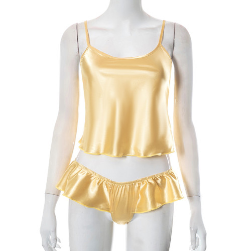 Sexy simulation silk top pajamas for women's ice silk home wear