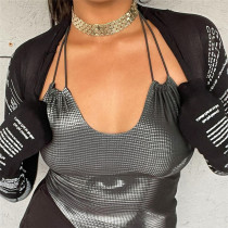 Fashion and Sexy Print Lace up Neck Small Tank Top Shawl Two Piece Set