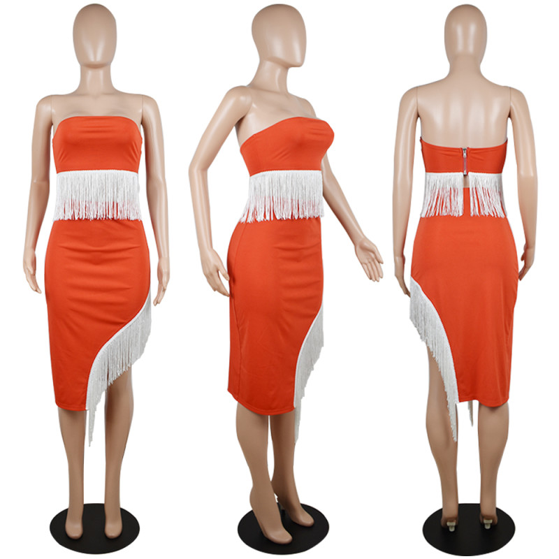 Women's Set New Sexy Nightclub Zipper Bra Irregular Skirt