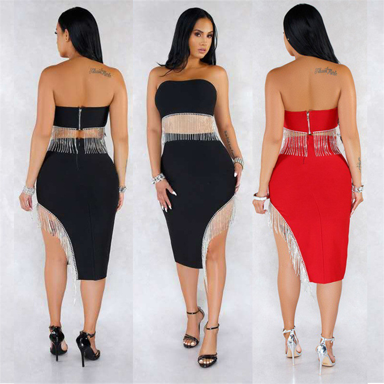 Women's Set New Sexy Nightclub Zipper Bra Irregular Skirt