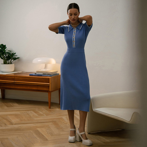 Polo neck pit stripe dress with contrasting edges