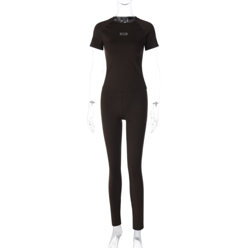 Fashion short sleeved top slimming yoga set
