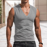 Men's Solid V-Neck Tank Top Casual Breathable Sleeveless T-shirt Vest