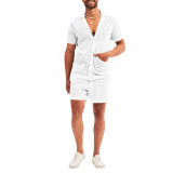 Men's hollowed out perspective cool casual thin men's short sleeved shorts set