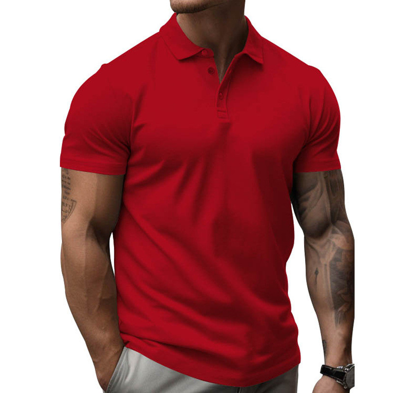 Men's Polo Neck Short Sleeve T-shirt Polo Shirt Men's Enlarged Loose Collar Solid Color T-shirt