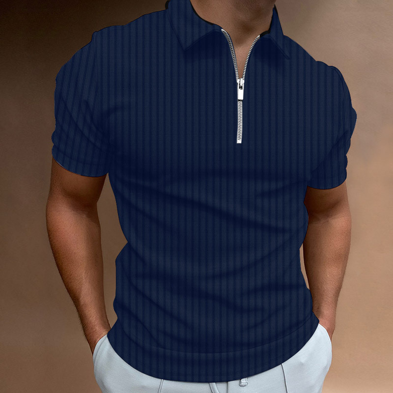 New POLO Shirt Zipper Stripe Men's Polo Shirt T-shirt