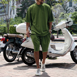 Casual men's suit loose fitting short sleeved men's T summer shorts solid color men's clothing