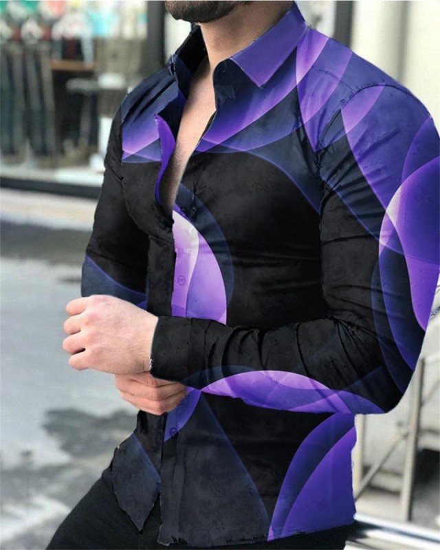 New Men's 3D Printed Long Sleeve Shirt Large LAZADA Casual Shirt Men