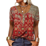 Short sleeved printed ethnic fashion T-shirt for women