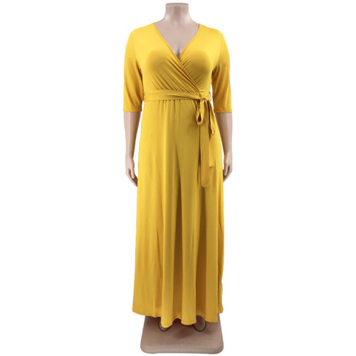 New Women's Wear Solid Color Fashion Loose Size Dress with Belt