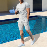 Summer two-piece short sleeved T-shirt casual fashion men's shorts multi-color set