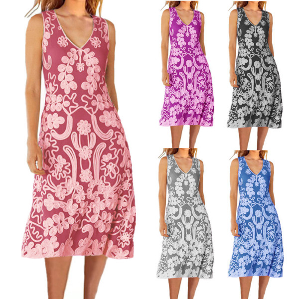 New Women's Ethnic Style Loose Print Tank Top Dress