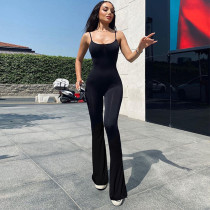 Sexy U-neck open back slim fitting solid color suspender jumpsuit P2C11274A