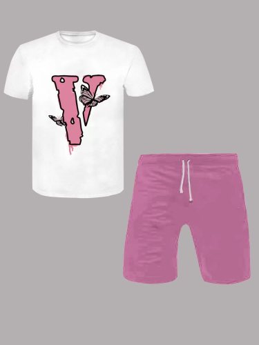 Digital Printing Fashion Casual Round Neck Short Sleeve Set
