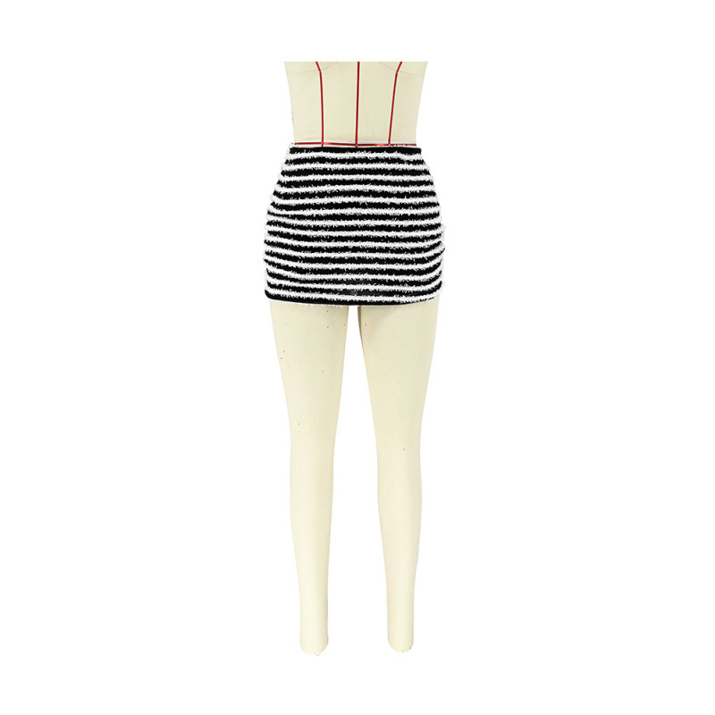 Texture Stripes Versatile Sexy Casual Fashion Mini Skirt
