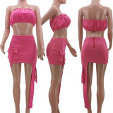 Fashionable and Sexy Solid Color Wrapped Chest Personalized Work Dress Set